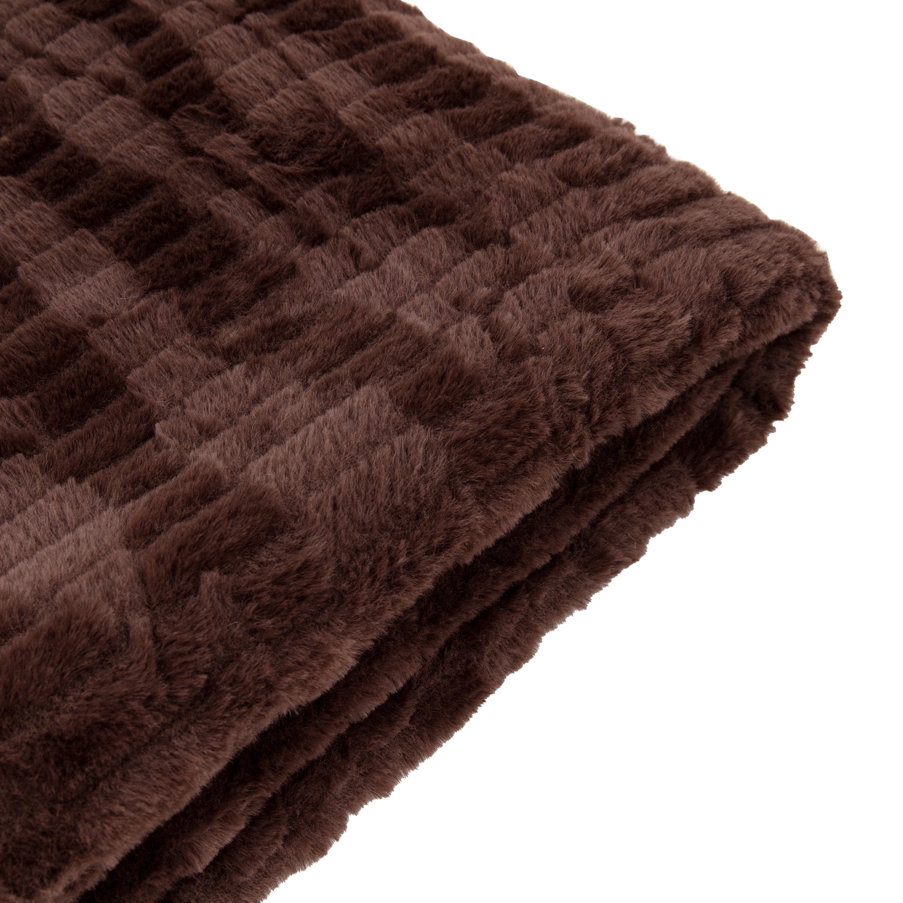 Textured Rabbit Faux Fur Brown Throw